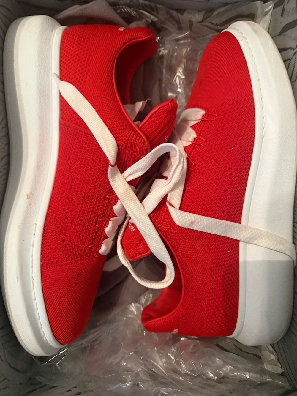 Alexander McQueen Red Knit Sneakers with White Soles